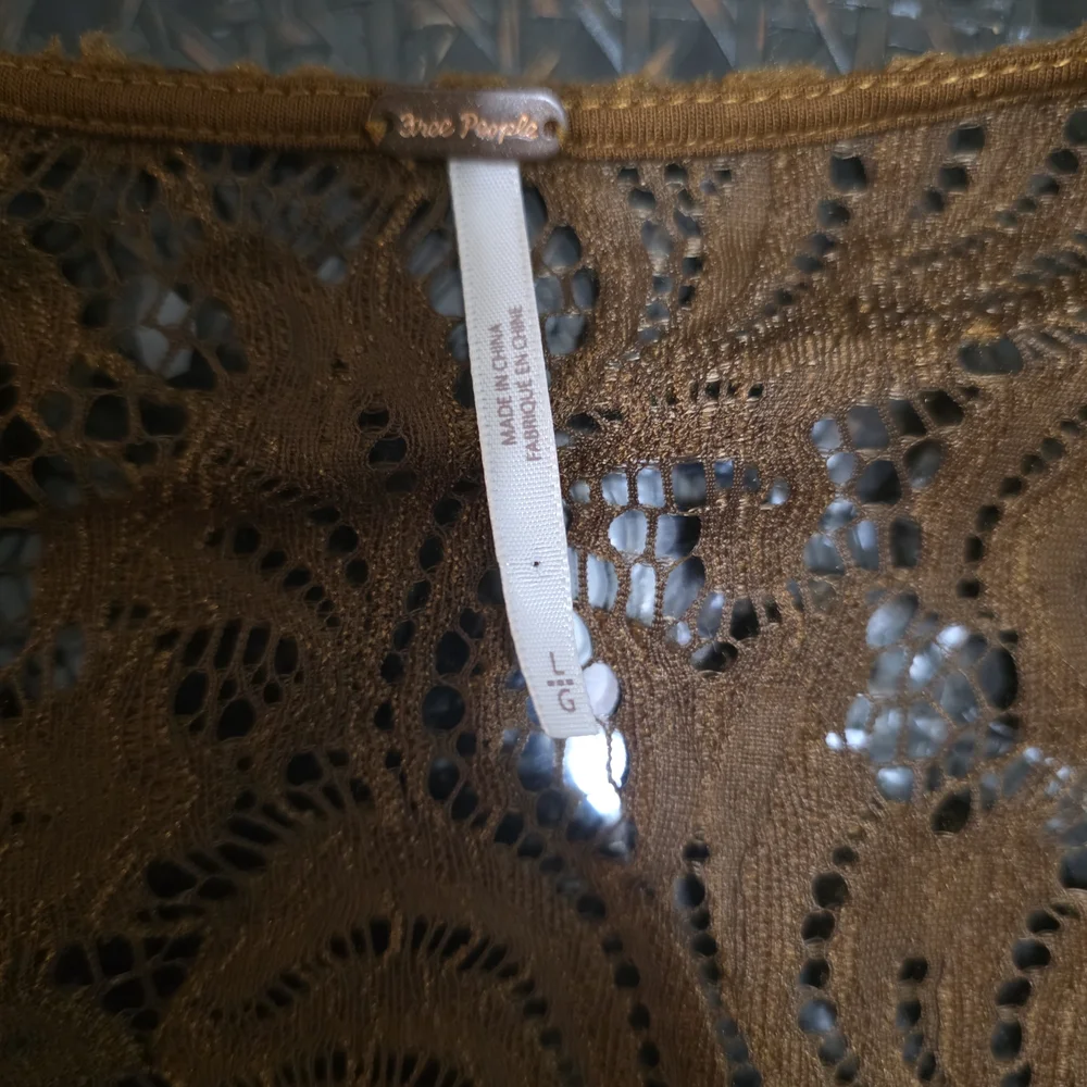 Free People Chocolate Lace Long Sleeve Top